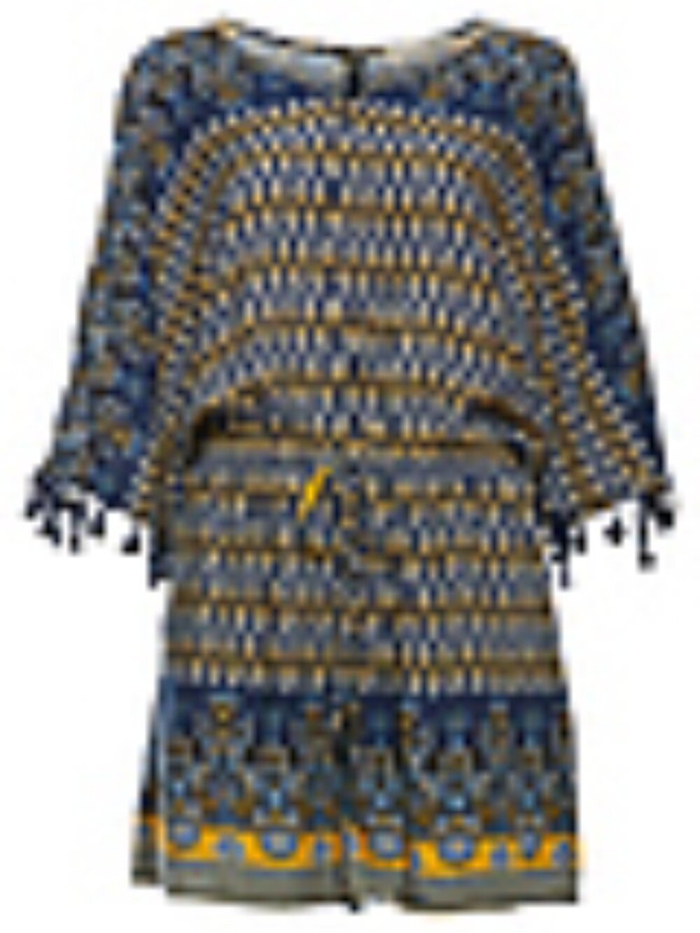 Cotton Bleu-V-Neck,Navy/Mustard Boho Paisley Romper (shorts) w/pockets-size M
